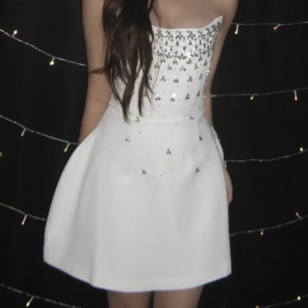 NWT Embellished Crystal Pearl Bridal Mini Dress